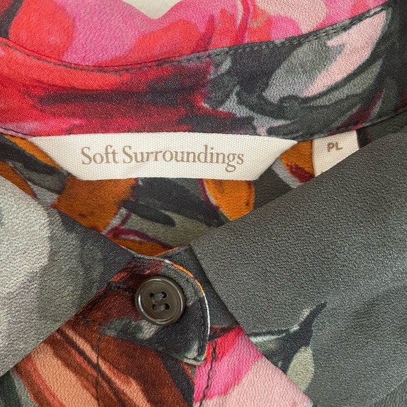 Soft Surroundings Provencia Green Floral Dress Handkerchief Hem Size PL - Picture 5 of 12